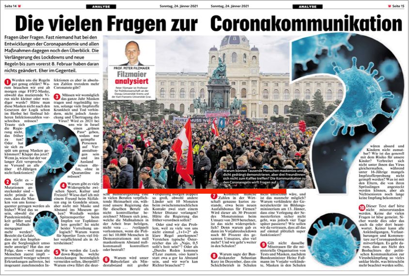 Publikationen Jänner 2021 in diversen Zeitungen und Magazinen