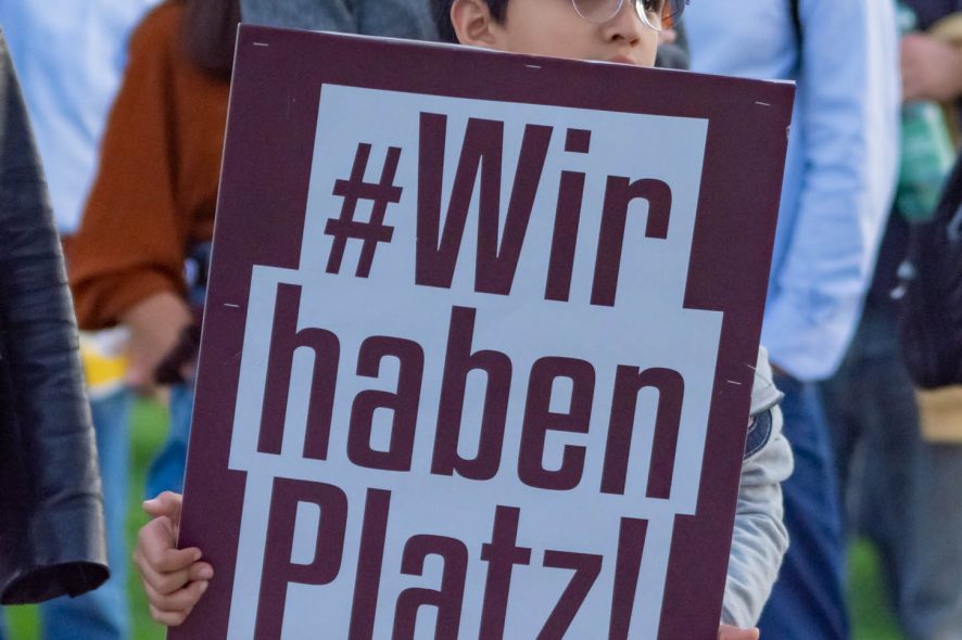 VIENNA, AUSTRIA - SEPTEMBER 03: Activists protesting for solidarity with Afghanistan during the demonstration initiated by of the Platform for a Humane Asylum Policy -Saving human lives -putting human dignity first at Christian-Broda-Platz on September 03, 2021 in Vienna, Austria.