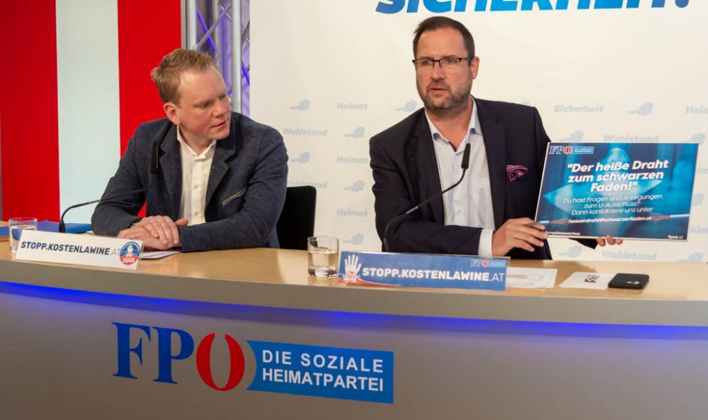 WIEN, ÖSTERREICH - 31. MAI: Landesparteiobmann, Klubobmann und Abgeordneter zum Vorarlberger Landtag Christof Bitschi während der Pressekonferenz -Neues aus dem USA-, ÖVP-Korruptions-Untersuchungsausschuss mit dem Schwerpunkt Vorarlberg im FPÖ Medienzentrum am 31. Mai in Wien, Österreich.