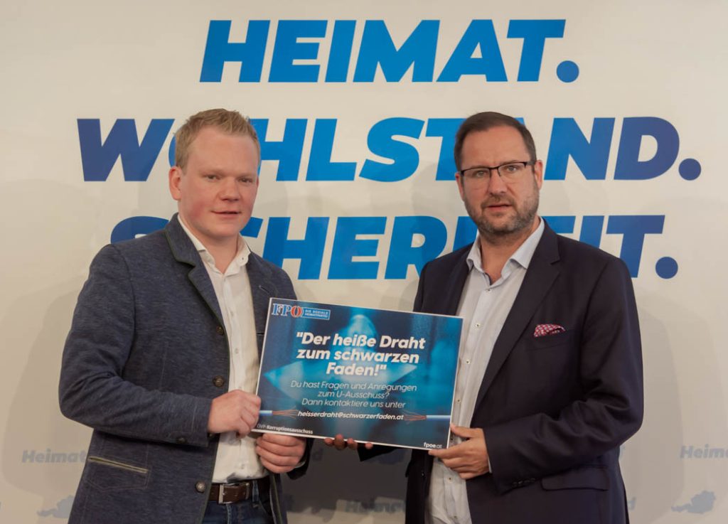 WIEN, ÖSTERREICH - 31. MAI: Landesparteiobmann, Klubobmann und Abgeordneter zum Vorarlberger Landtag Christof Bitschi während der Pressekonferenz -Neues aus dem USA-, ÖVP-Korruptions-Untersuchungsausschuss mit dem Schwerpunkt Vorarlberg im FPÖ Medienzentrum am 31. Mai in Wien, Österreich.